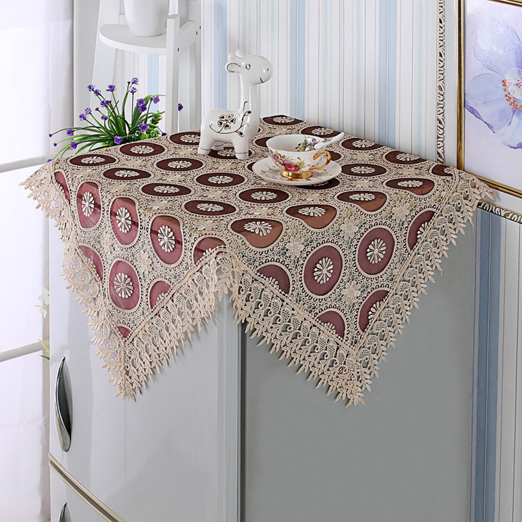 Embroidered Lace Tablecloth Retro Table Cloth Party Decor Wine Red 60x60cm