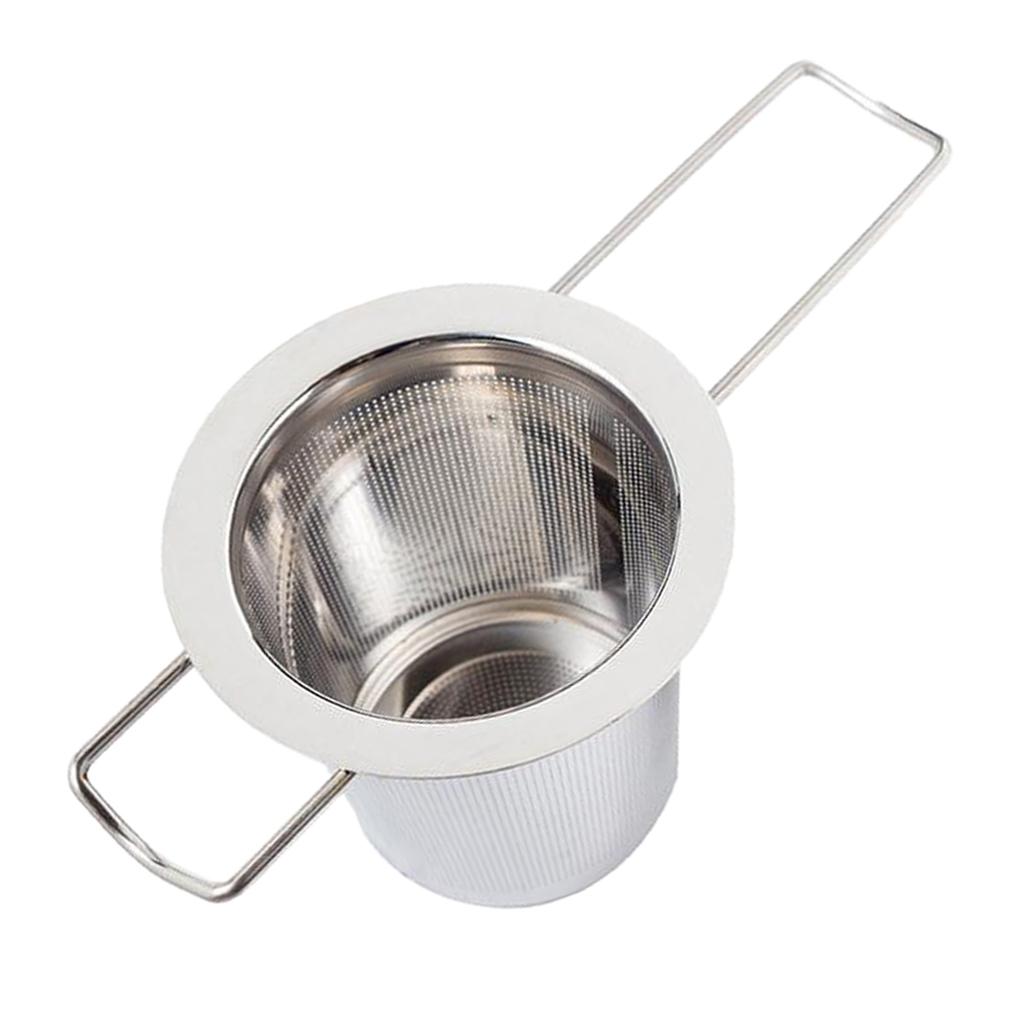 Stainless Steel Tea Infuser Mesh Strainer with Long Handle Hanging on Teapot
