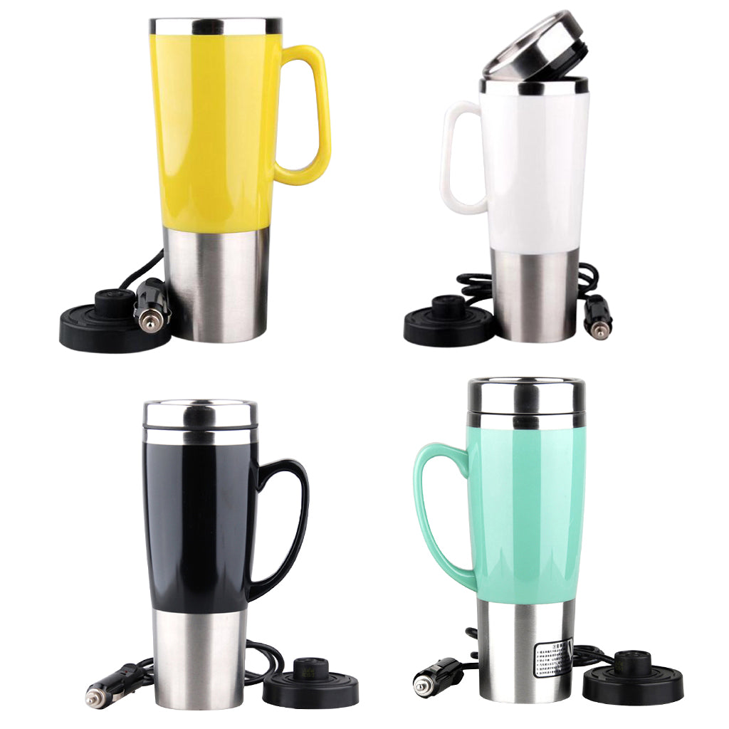 24V Stainless Steel Car Auto Adapter Travel Mug Heating Cup 450ml Black