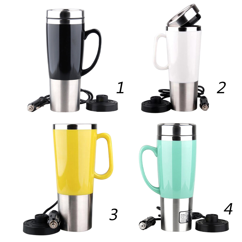 24V Stainless Steel Car Auto Adapter Travel Mug Heating Cup 450ml Black