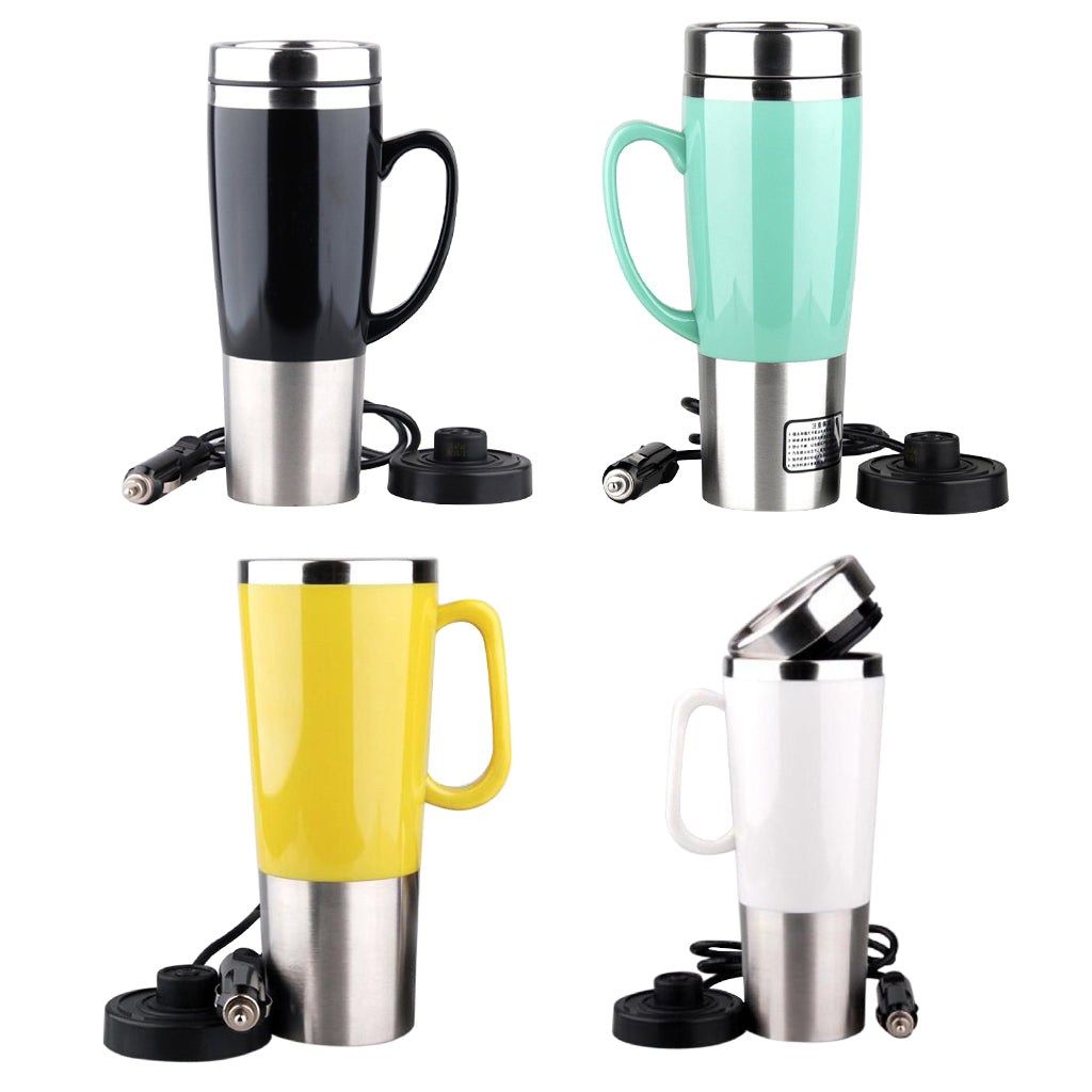 24V Stainless Steel Car Auto Adapter Travel Mug Heating Cup 450ml Black