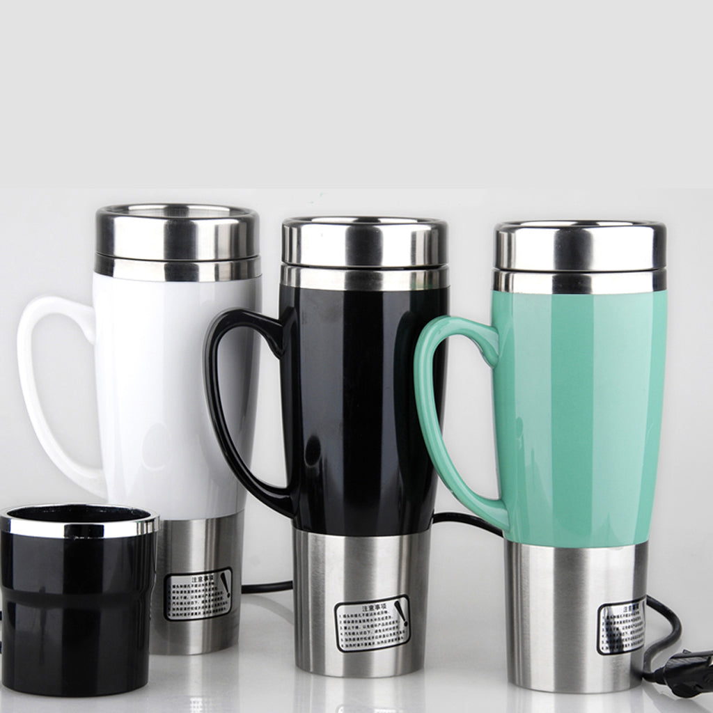 24V Stainless Steel Car Auto Adapter Travel Mug Heating Cup 450ml Black
