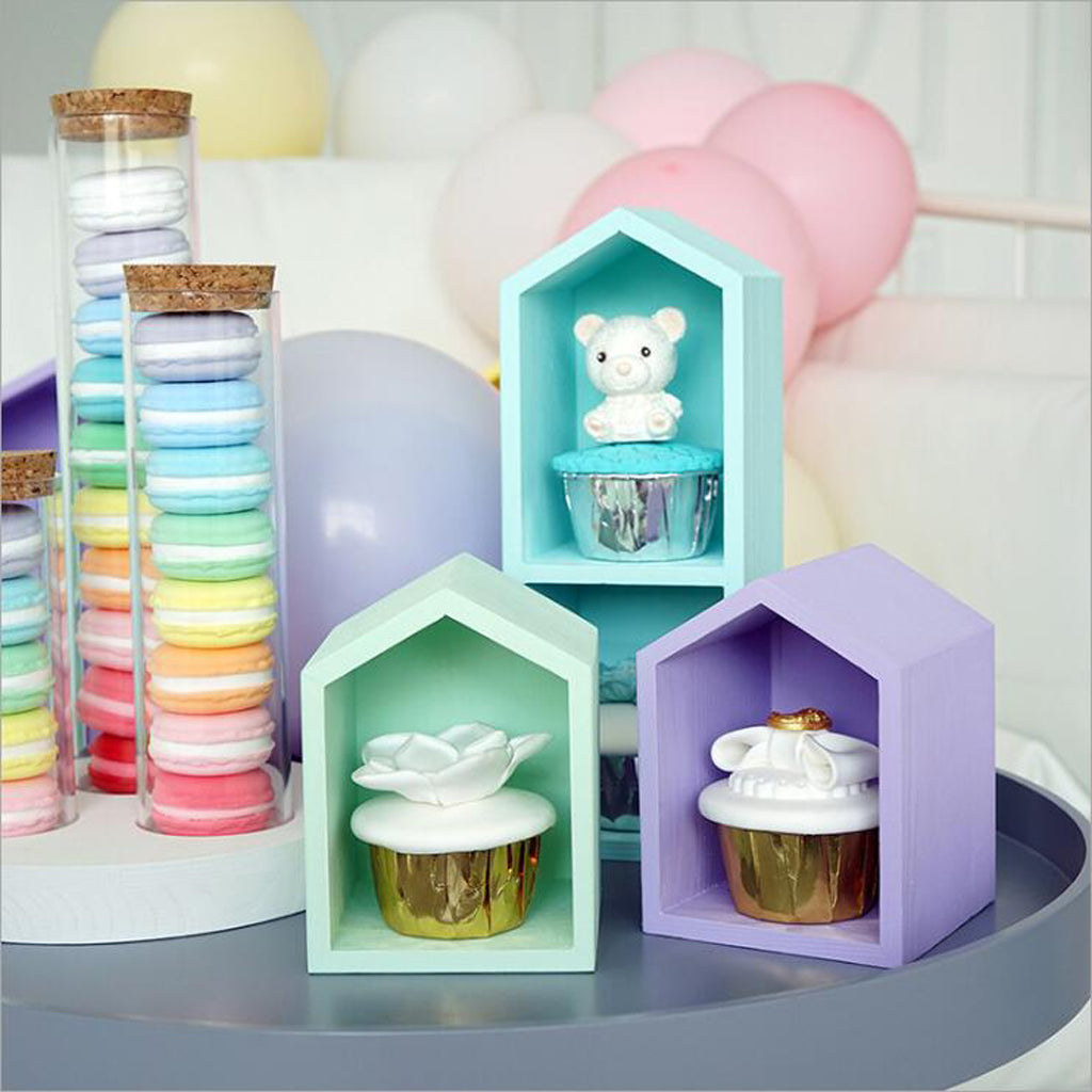 House Shape Cupcake Stand Wood Cake Tool Ornament Blue Single Layer