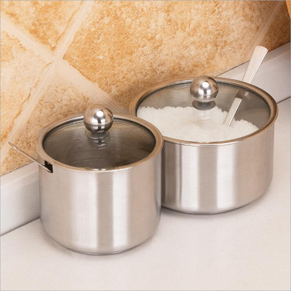 Seasoning Jars with Spoons Stainless Steel Spice Jars Condiment Pots S