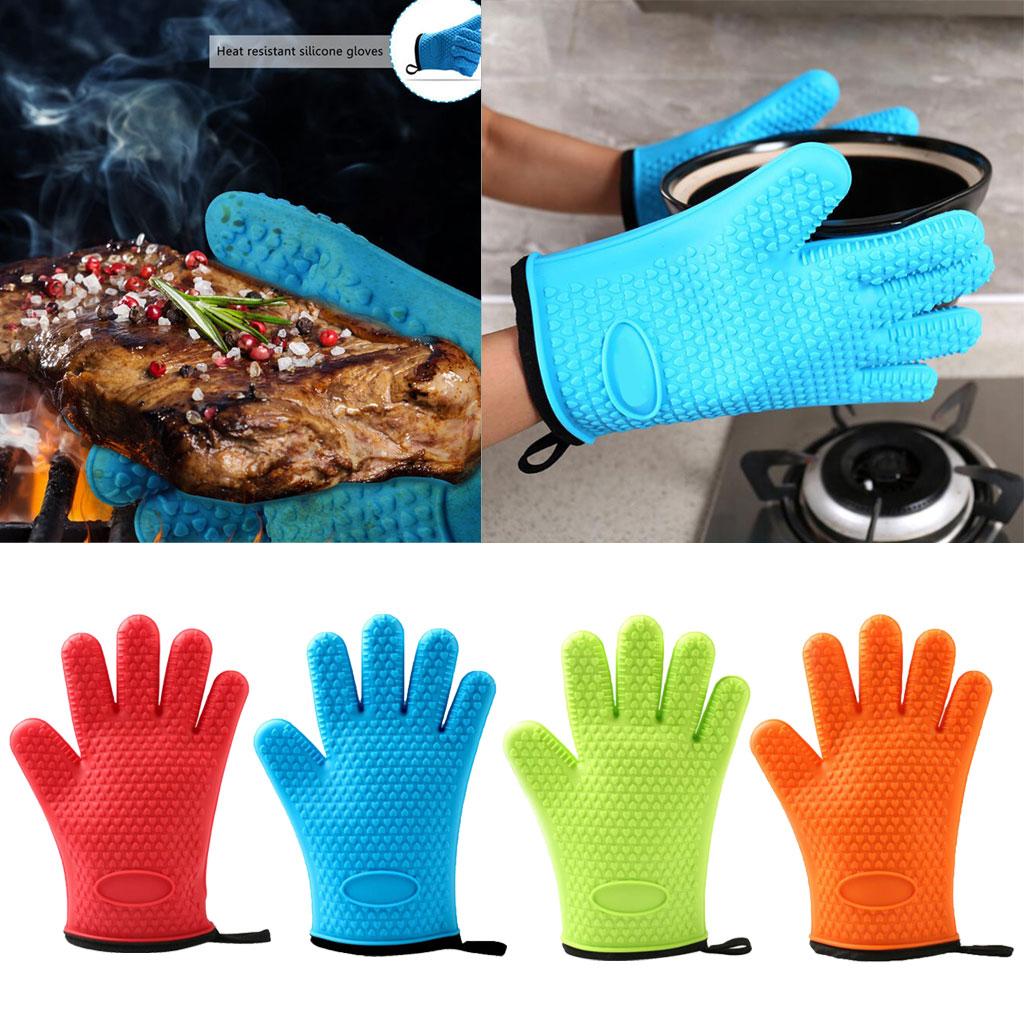 Silicone Cooking Gloves Kitchen Oven Mitt Pot Holders Potholder Red