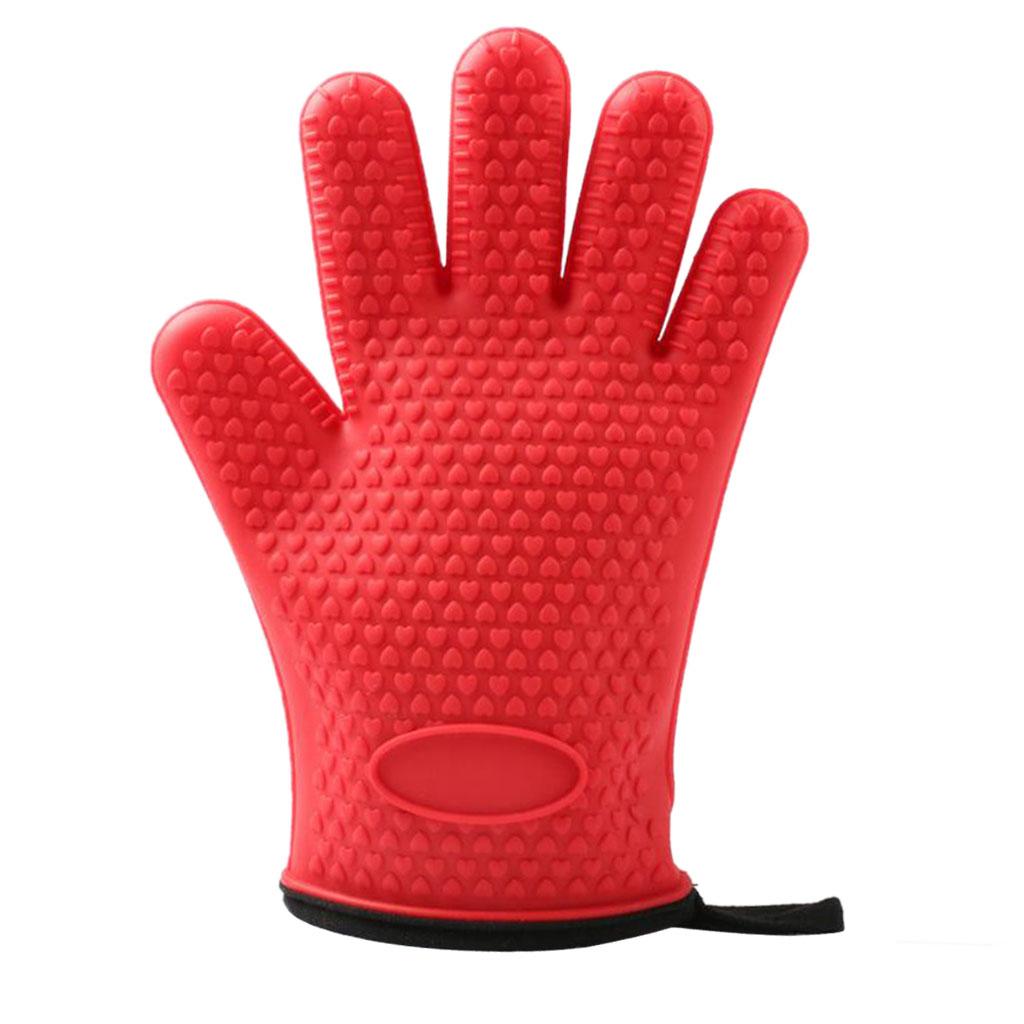 Silicone Cooking Gloves Kitchen Oven Mitt Pot Holders Potholder Red
