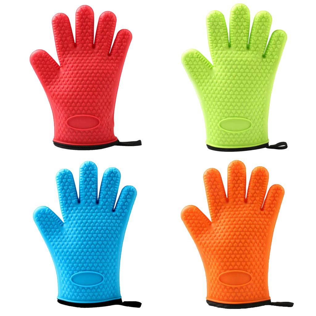 Silicone Cooking Gloves Kitchen Oven Mitt Pot Holders Potholder Red