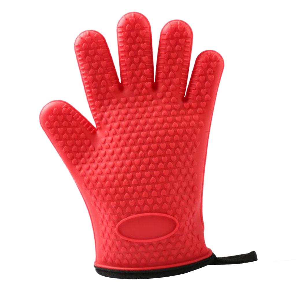 Silicone Cooking Gloves Kitchen Oven Mitt Pot Holders Potholder Red