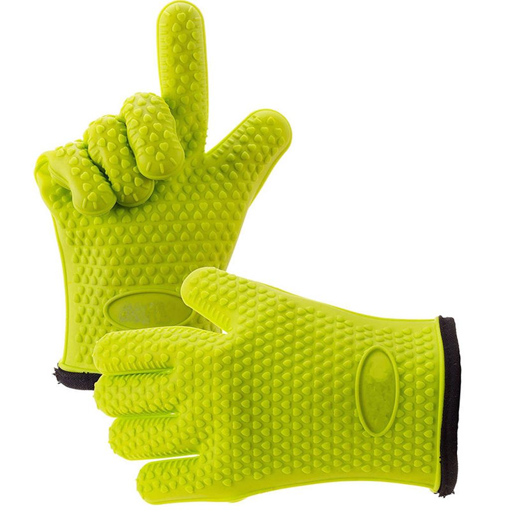 Silicone Cooking Gloves Kitchen Oven Mitt Pot Holders Potholder Green