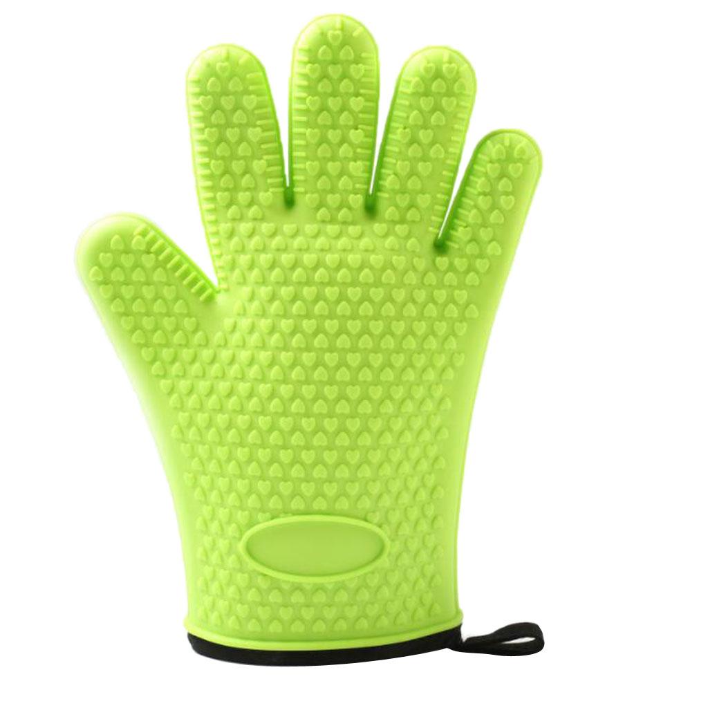 Silicone Cooking Gloves Kitchen Oven Mitt Pot Holders Potholder Green