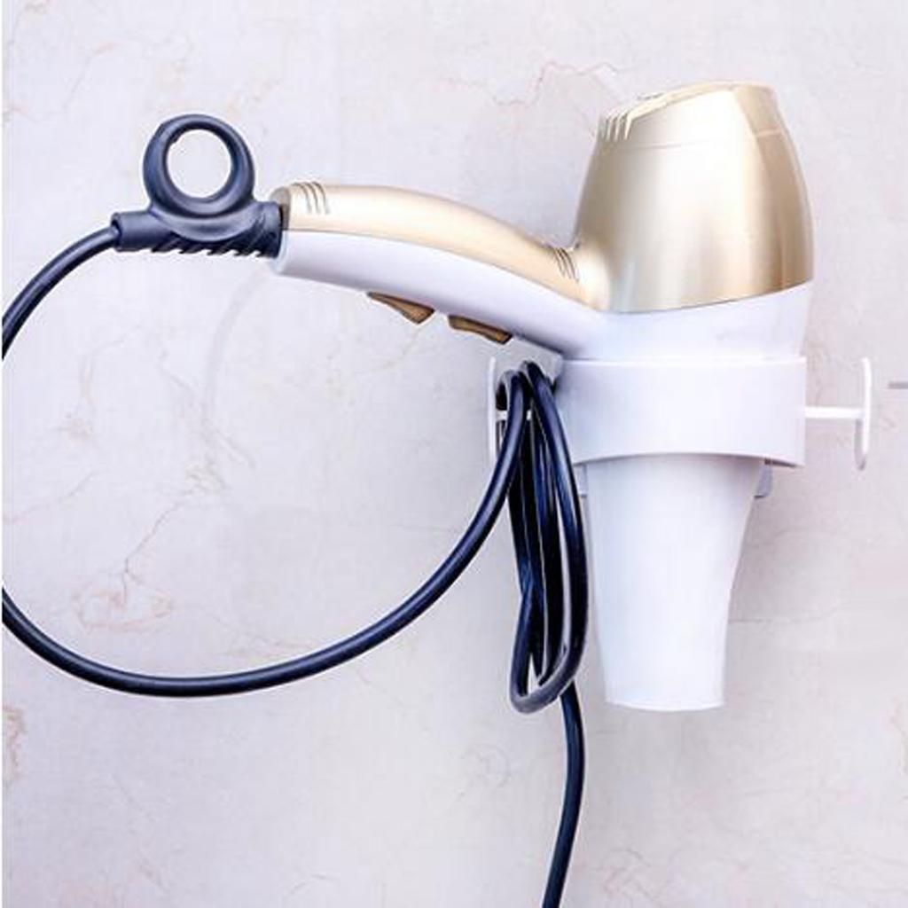 Hair Dryer Holder Wall Mount Self Storage Organizer Hair Blower Stand White