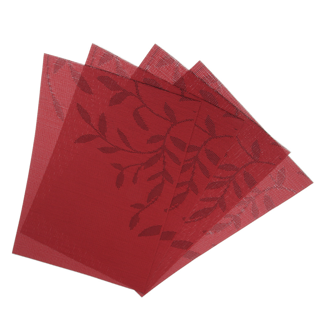 4pcs PVC Rectangle Placemat Heat Insulation Dining Table Pad Coaster Red