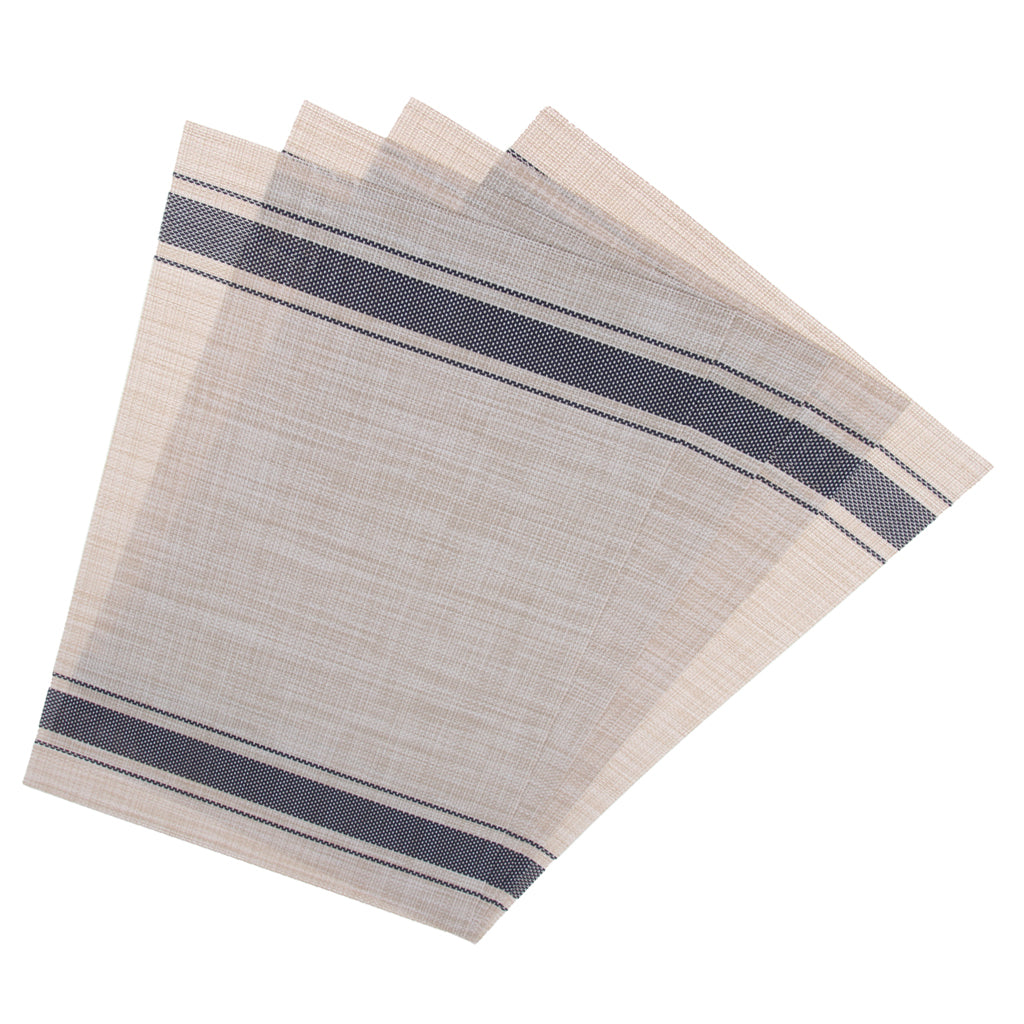 4-piece PVC Stripe Braided Insulated Mat Kitchen Dining Table Placemat Blue