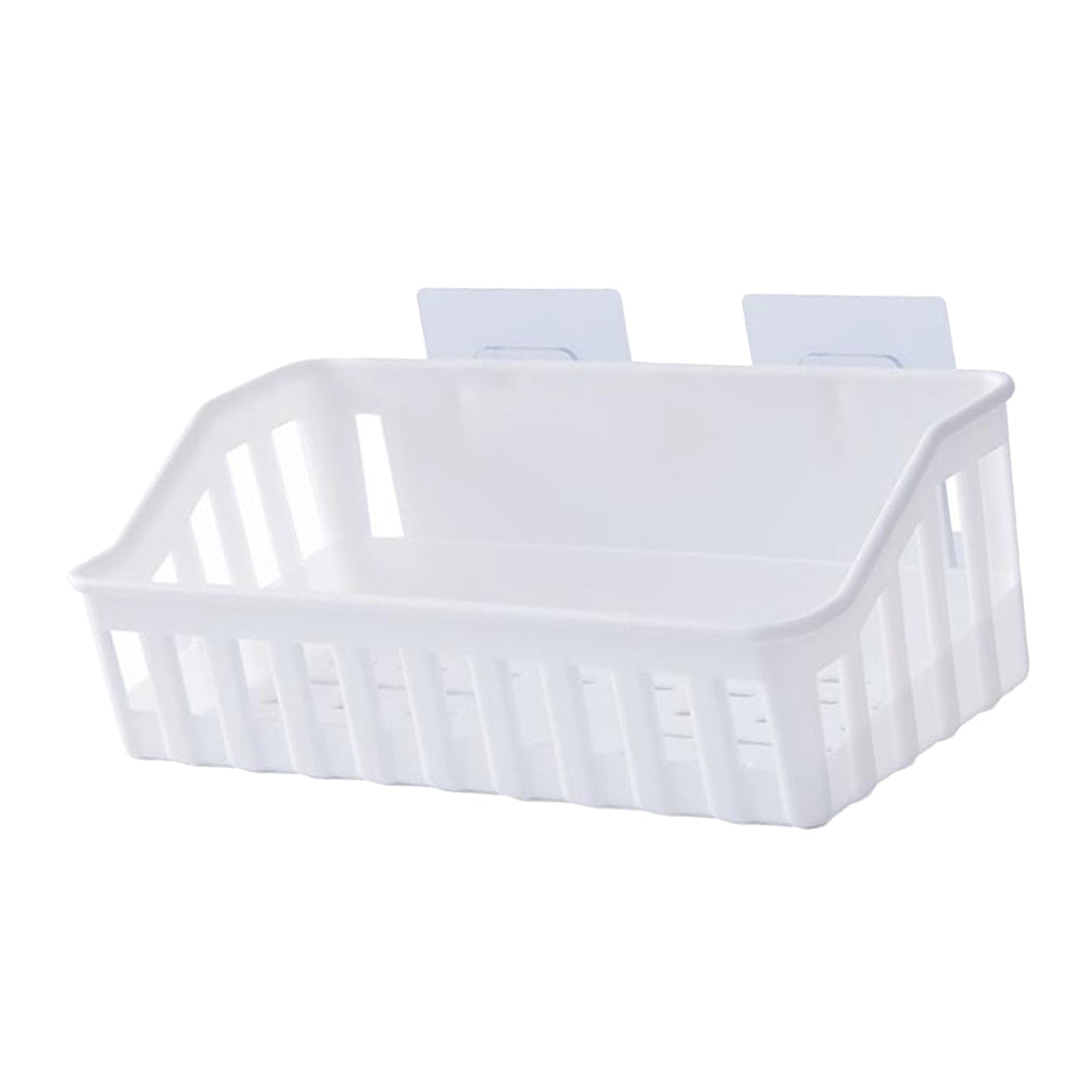 Plastic Self Adhesive Bathroom Storage Shelf Kitchen Rack Caddy White