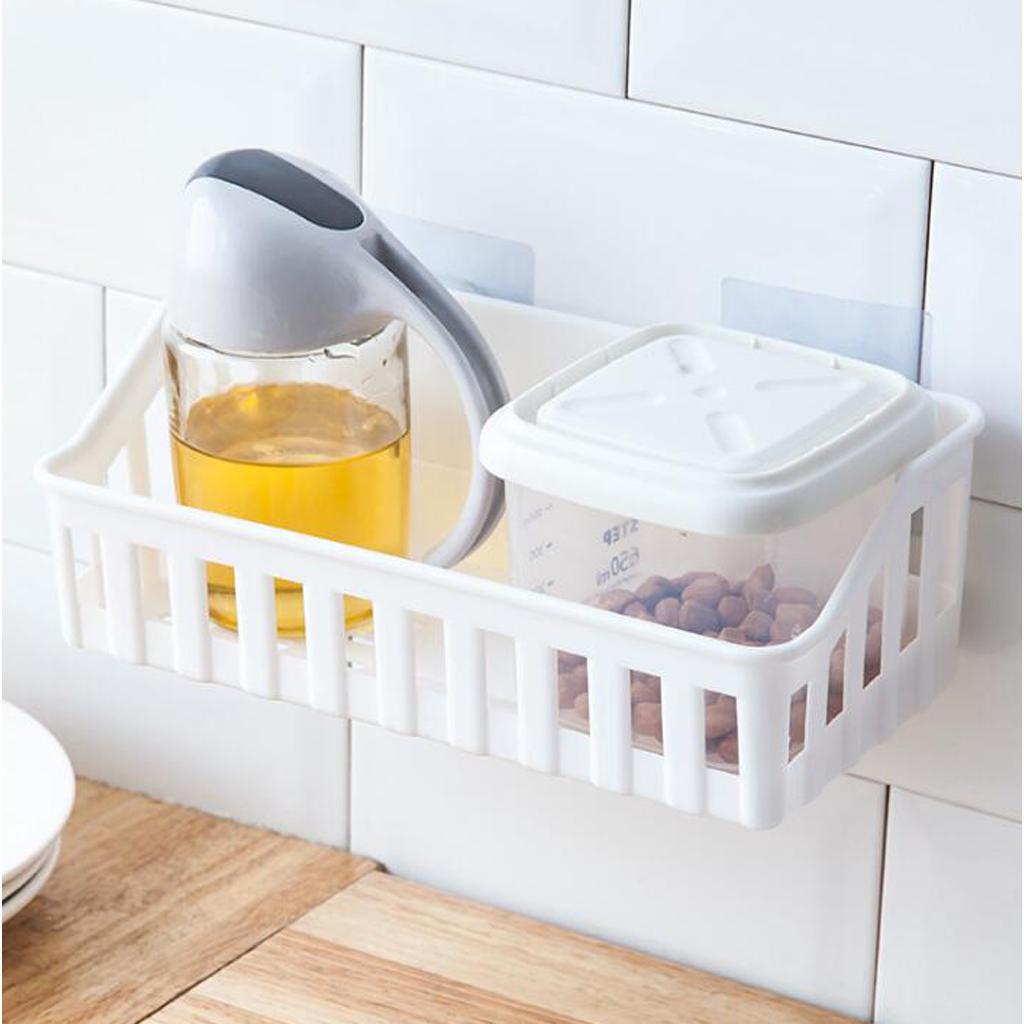 Plastic Self Adhesive Bathroom Storage Shelf Kitchen Rack Caddy White