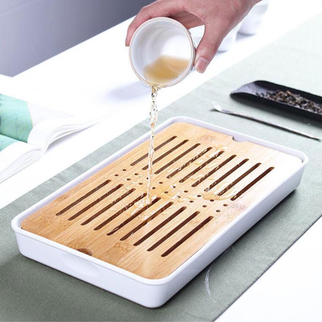Kung Fu GongFu Tea Table Serving Tray Drainage Type White M 1