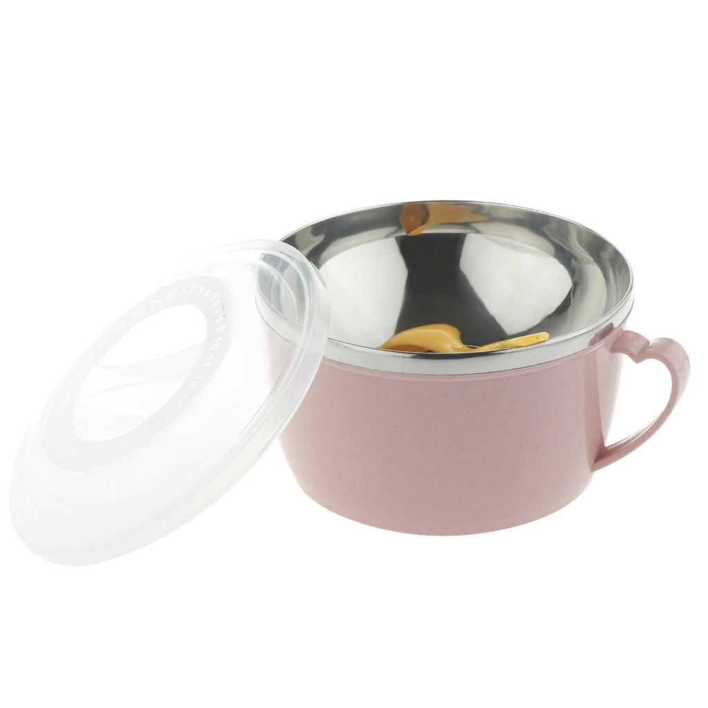 Stainless Steel Kids Noodles Bowl with Spoon for Ramen Soup Rice Snack Pink