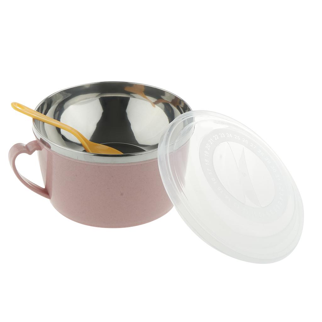 Stainless Steel Kids Noodles Bowl with Spoon for Ramen Soup Rice Snack Pink