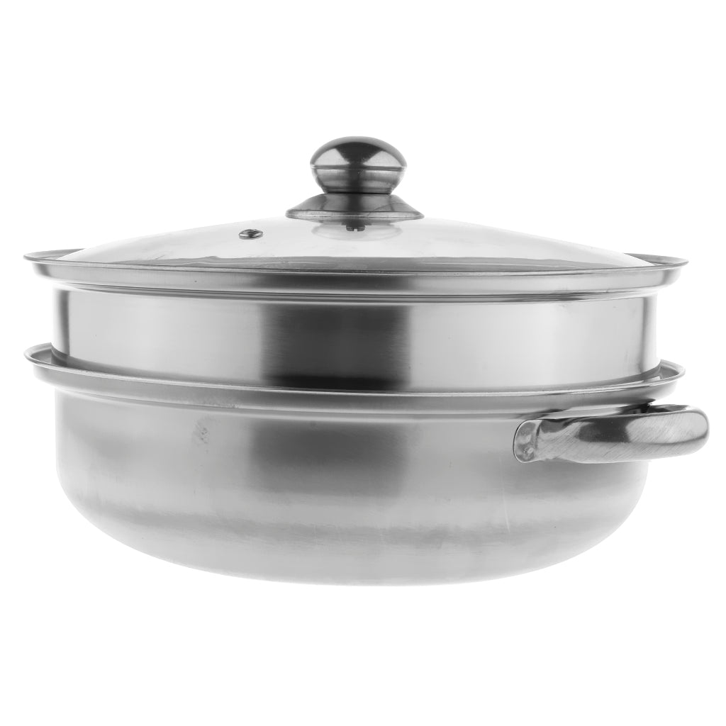 Stainless Steel Steam Cooker Steamer Pan Cook Pot Set Glass Lid 2 Tier A
