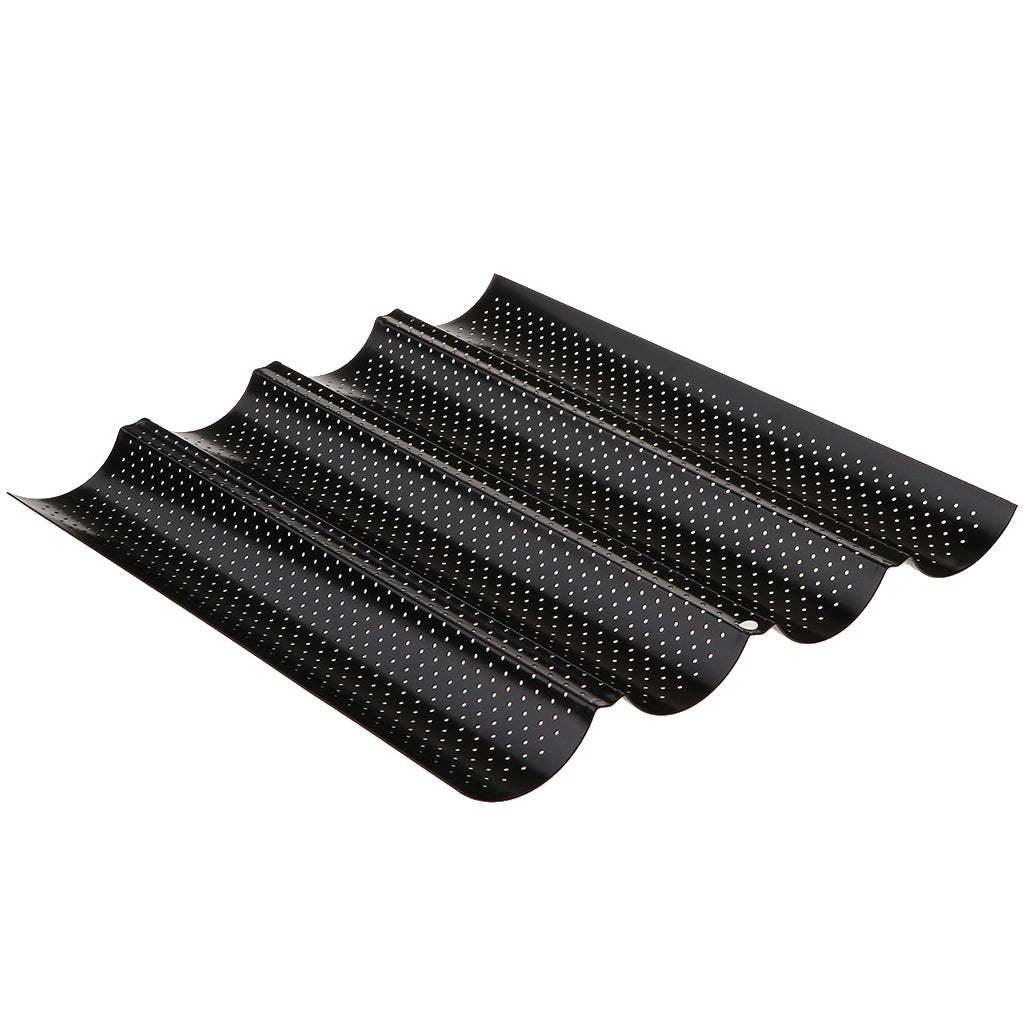 Non stick French Bread Baguette Tray 4 Slot Perforated Bake Pan Black