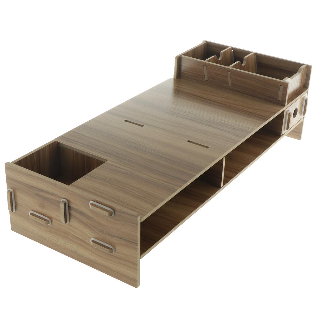 Wood Monitor Stand Drawers Computer Laptop Printer Riser Desk Dark brown