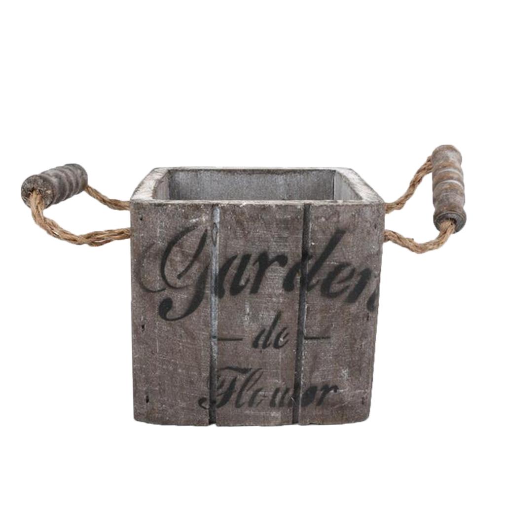 Vintage Wood Bucket Shabby Chic Flower Pots Garden Planter Pot Square Brown