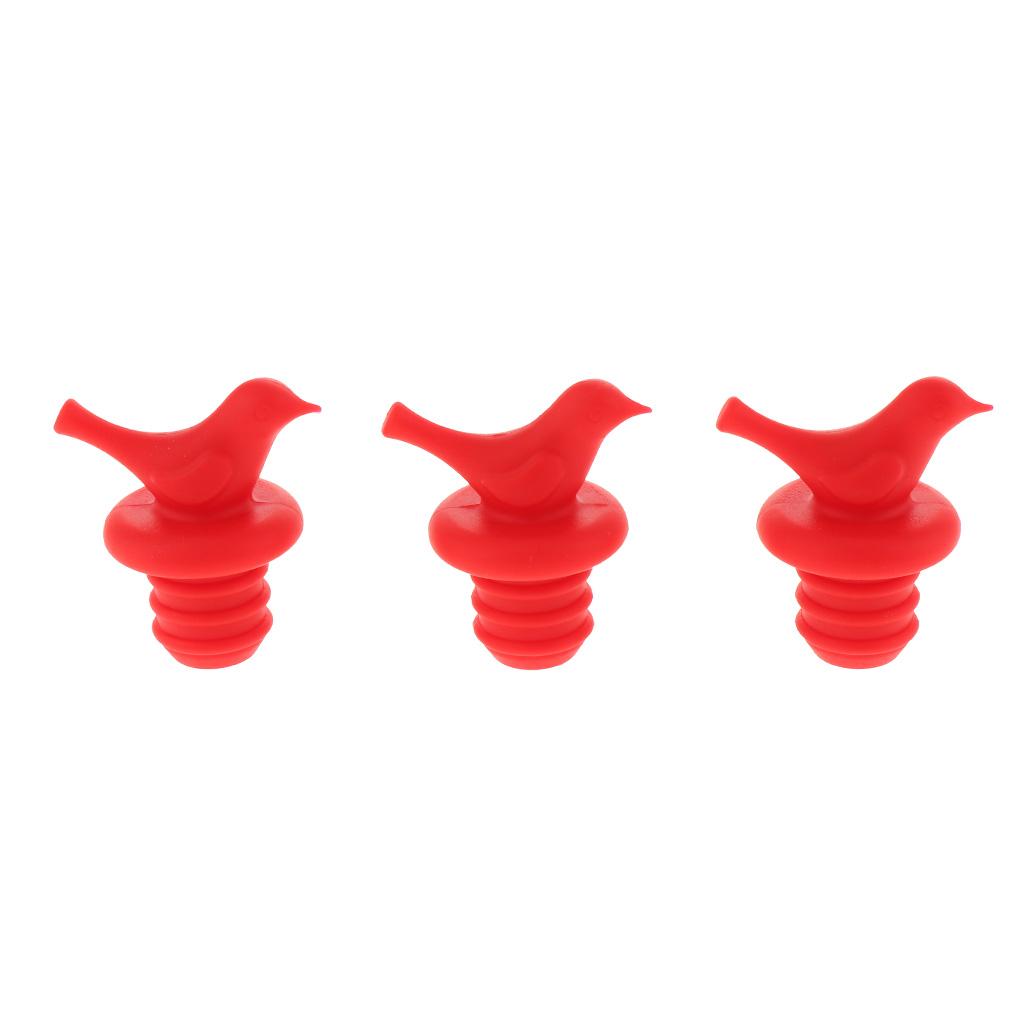 2x3 Pcs Silicone Little Bird Wine Bottle Stopper Cork Cap Sealer Plug Red