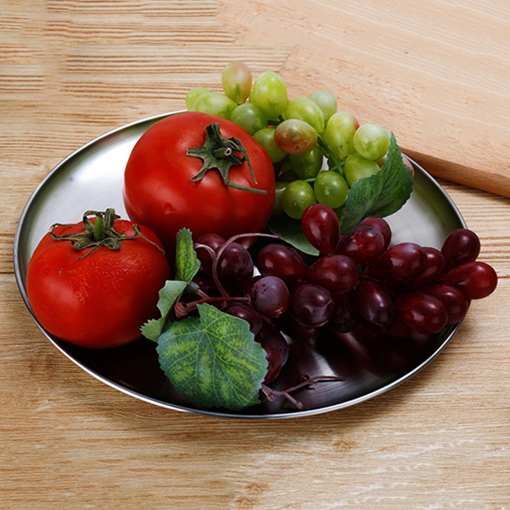 2x stainless steel shallow dish barbecue plate fruit plate dinner plate 14cm