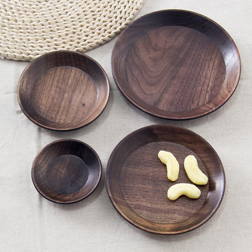 Round Wooden Serving Tray Dish Plate Fruit Snacks Cake Storage Trays 4 inch