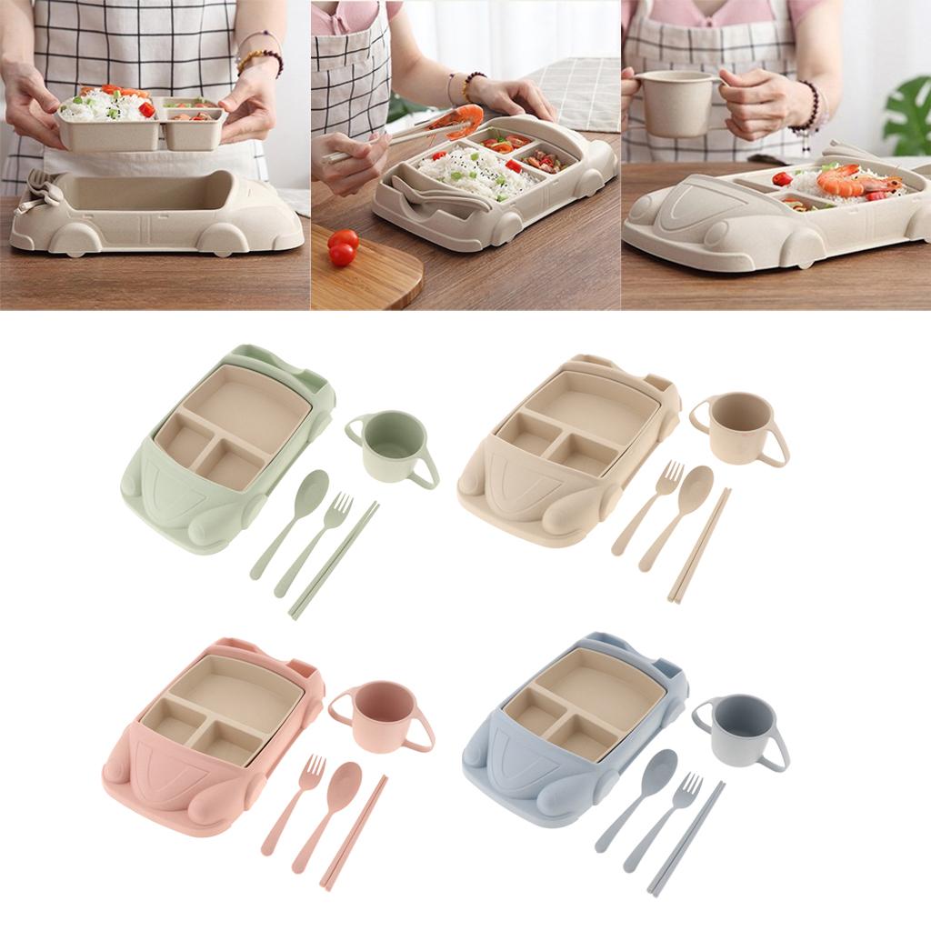 Creative Kids Wheat Straw Cartoon Car Feeding Dish Plate Bowl Set green