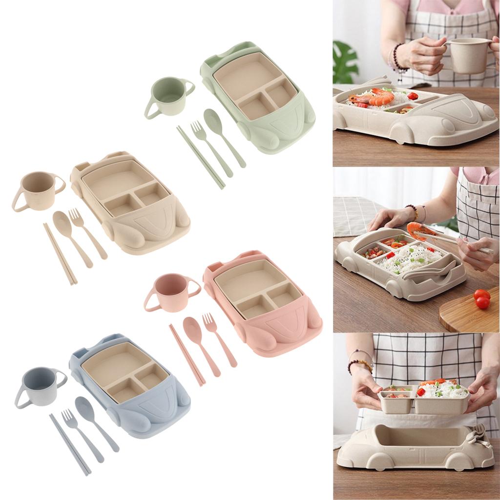 Creative Kids Wheat Straw Cartoon Car Feeding Dish Plate Bowl Set green