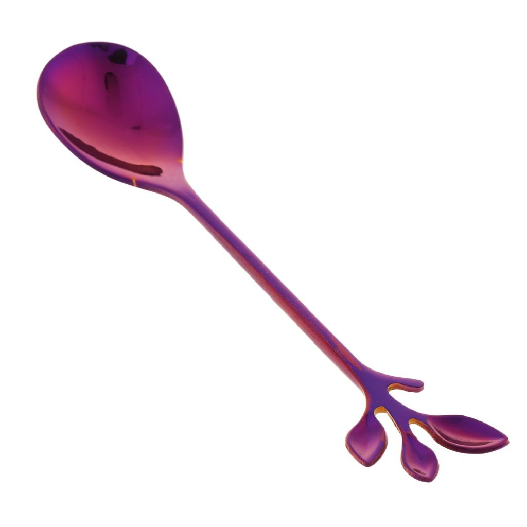 Leaf Pattern Stainless Steel Tea Coffee Spoon Tableware Colorful Purple