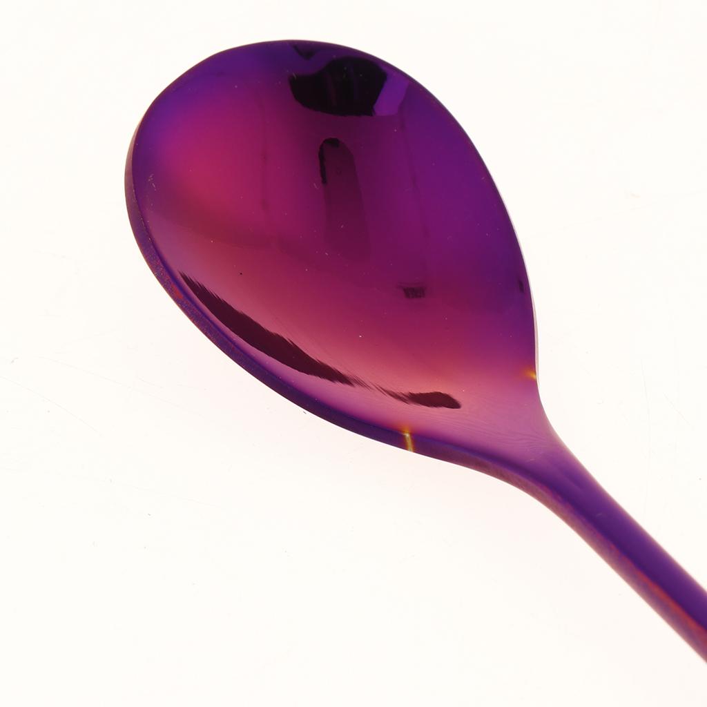 Leaf Pattern Stainless Steel Tea Coffee Spoon Tableware Colorful Purple
