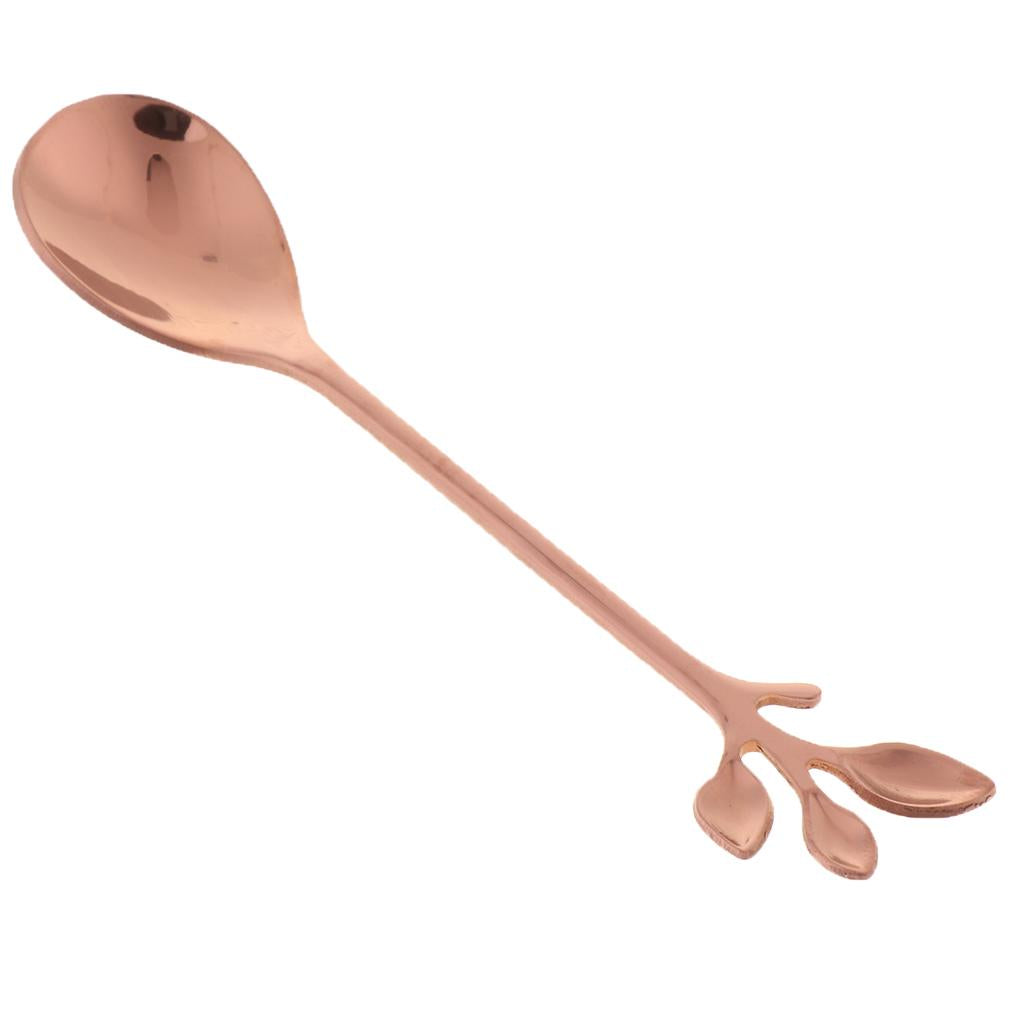 Leaf Pattern Stainless Steel Tea Coffee Spoon Tableware Colorful Rose Golden