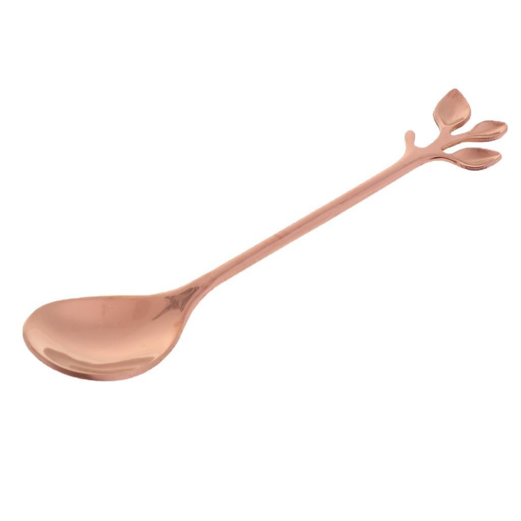 Leaf Pattern Stainless Steel Tea Coffee Spoon Tableware Colorful Rose Golden