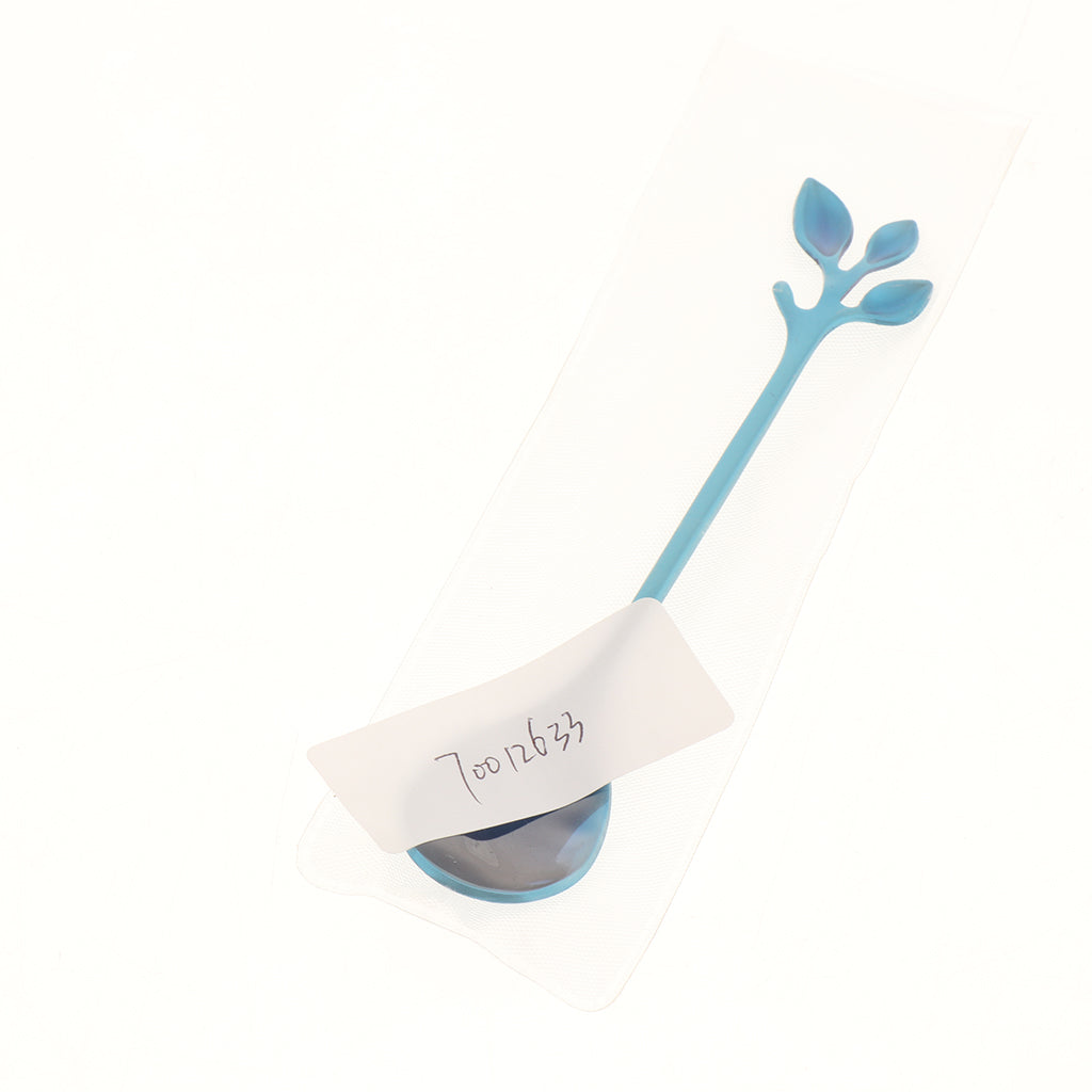 Leaf Pattern Stainless Steel Tea Coffee Spoon Tableware Colorful Blue