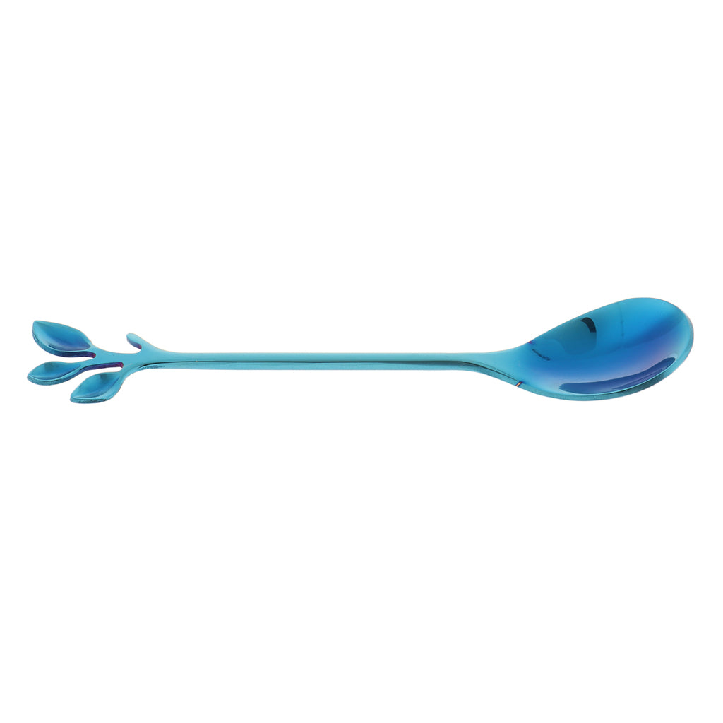 Leaf Pattern Stainless Steel Tea Coffee Spoon Tableware Colorful Blue