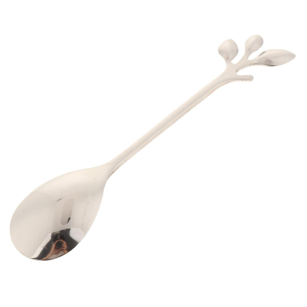 Leaf Pattern Stainless Steel Tea Coffee Spoon Tableware Colorful Sliver