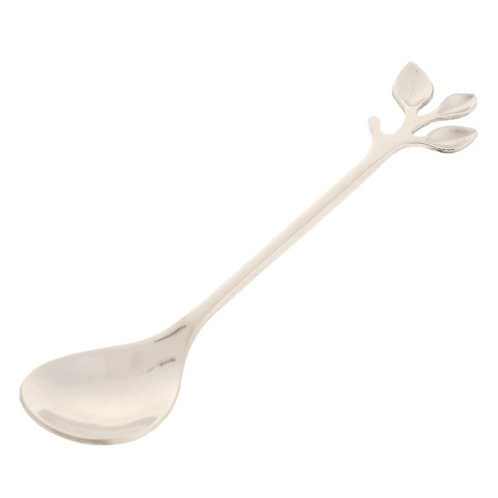 Leaf Pattern Stainless Steel Tea Coffee Spoon Tableware Colorful Sliver
