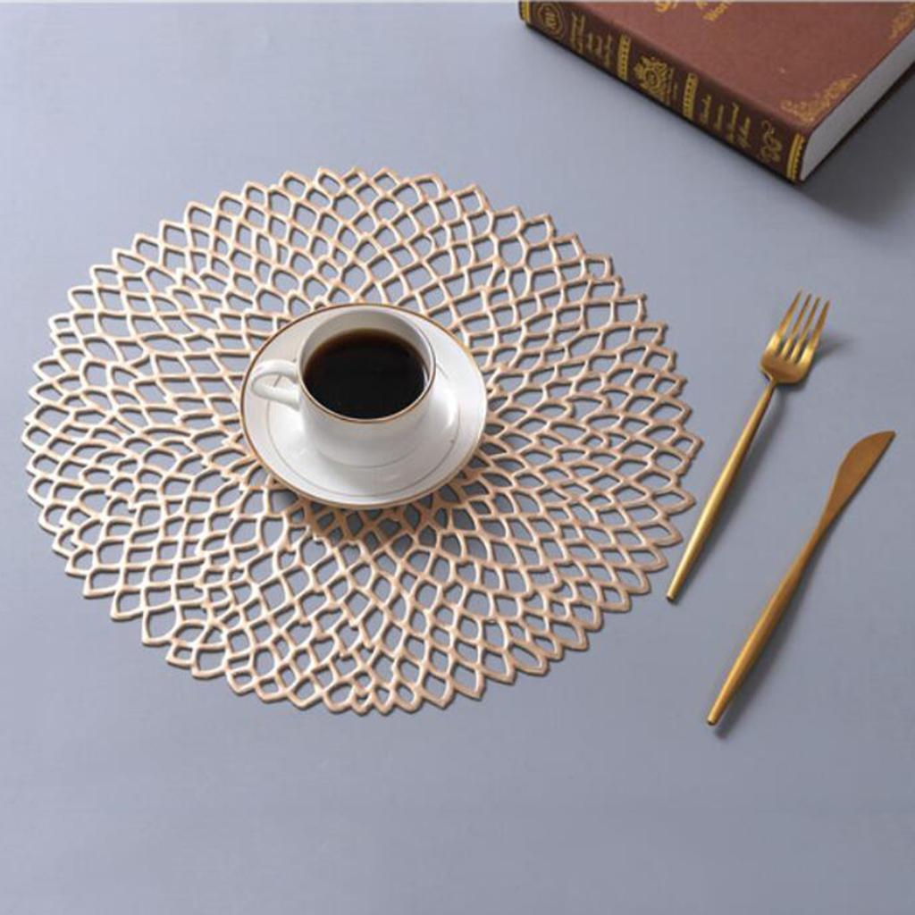 Non Slip Round Placemat PVC Table Mat Coaster Place Mat Champagne Gold
