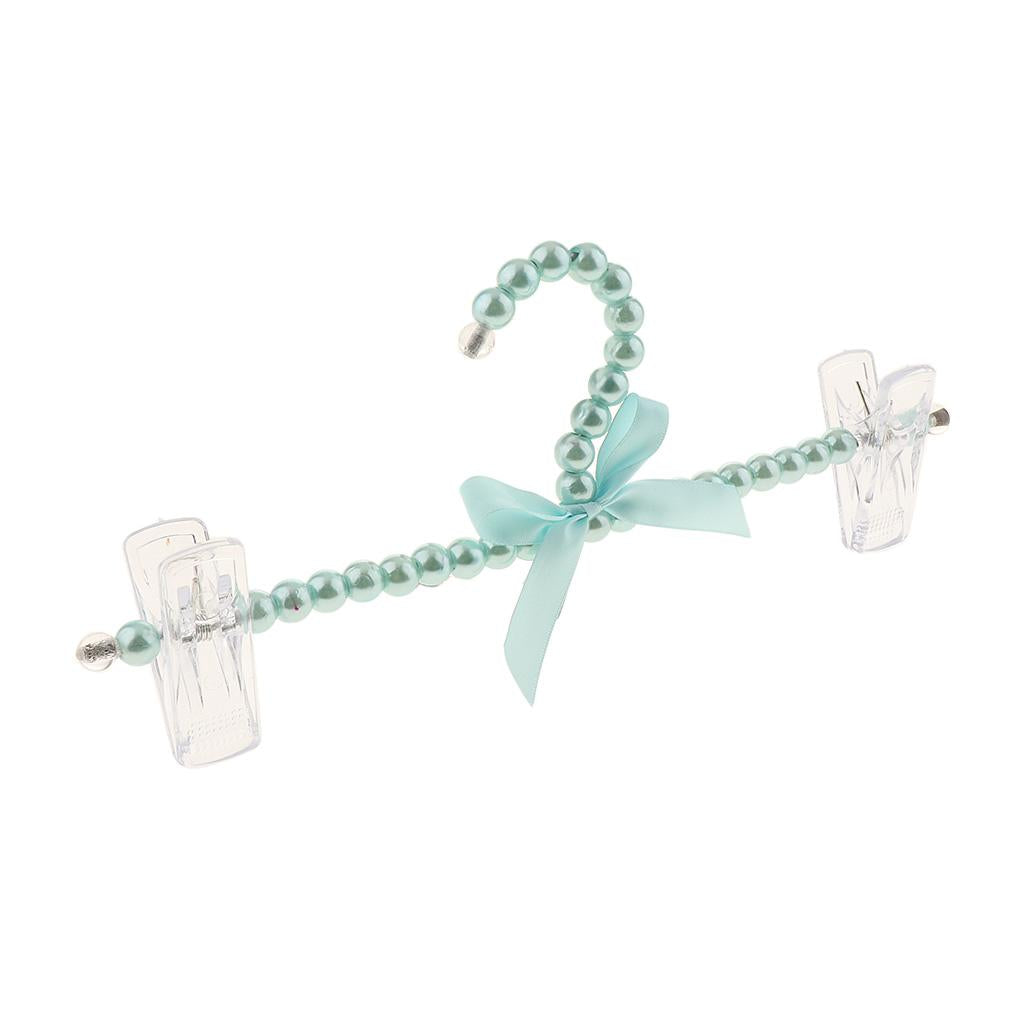 Princess Pearl Beads Clothes Hangers Hook with Bowknot for Girls Kids Blue