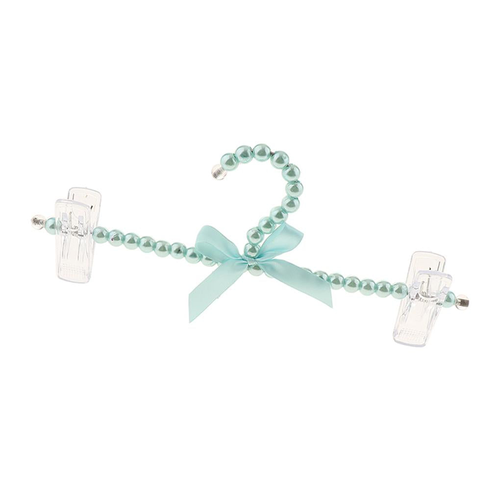 Princess Pearl Beads Clothes Hangers Hook with Bowknot for Girls Kids Blue