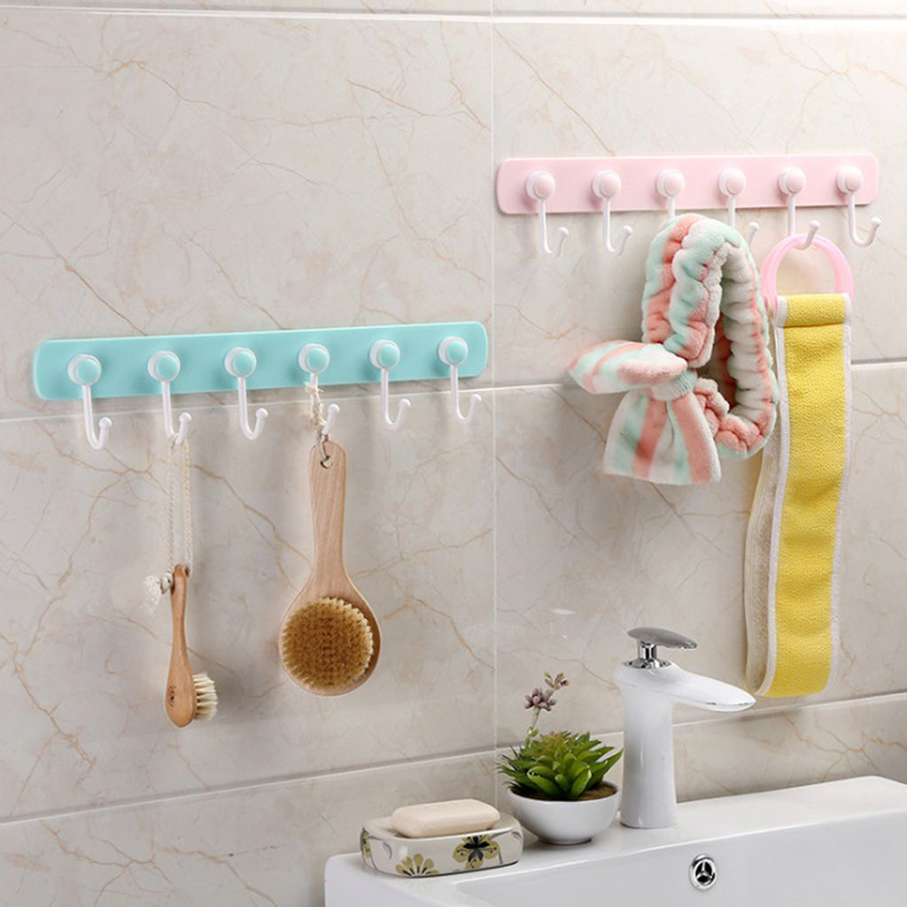 Self Adhesive Hook Rail Wall Mounted Coat Rack Organizer Holder Hanger Green