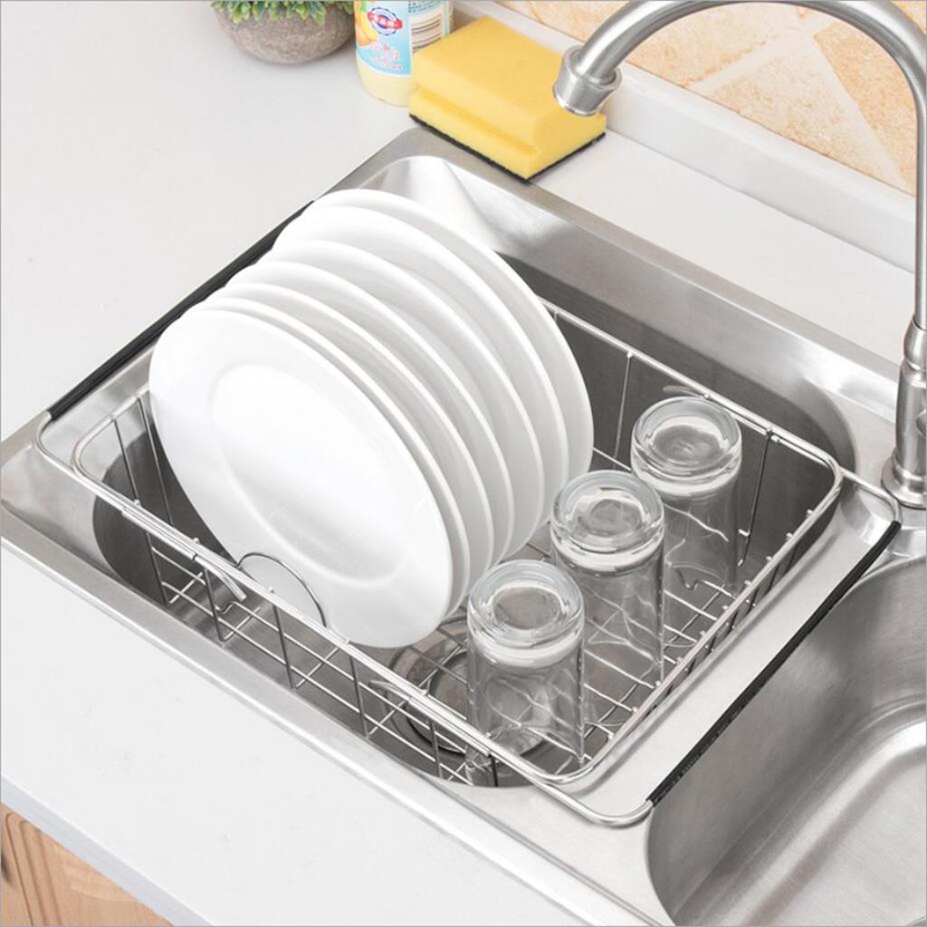Stainless steel Expandable Sink Dish Drainer Vegetable Fruit Storage Basket