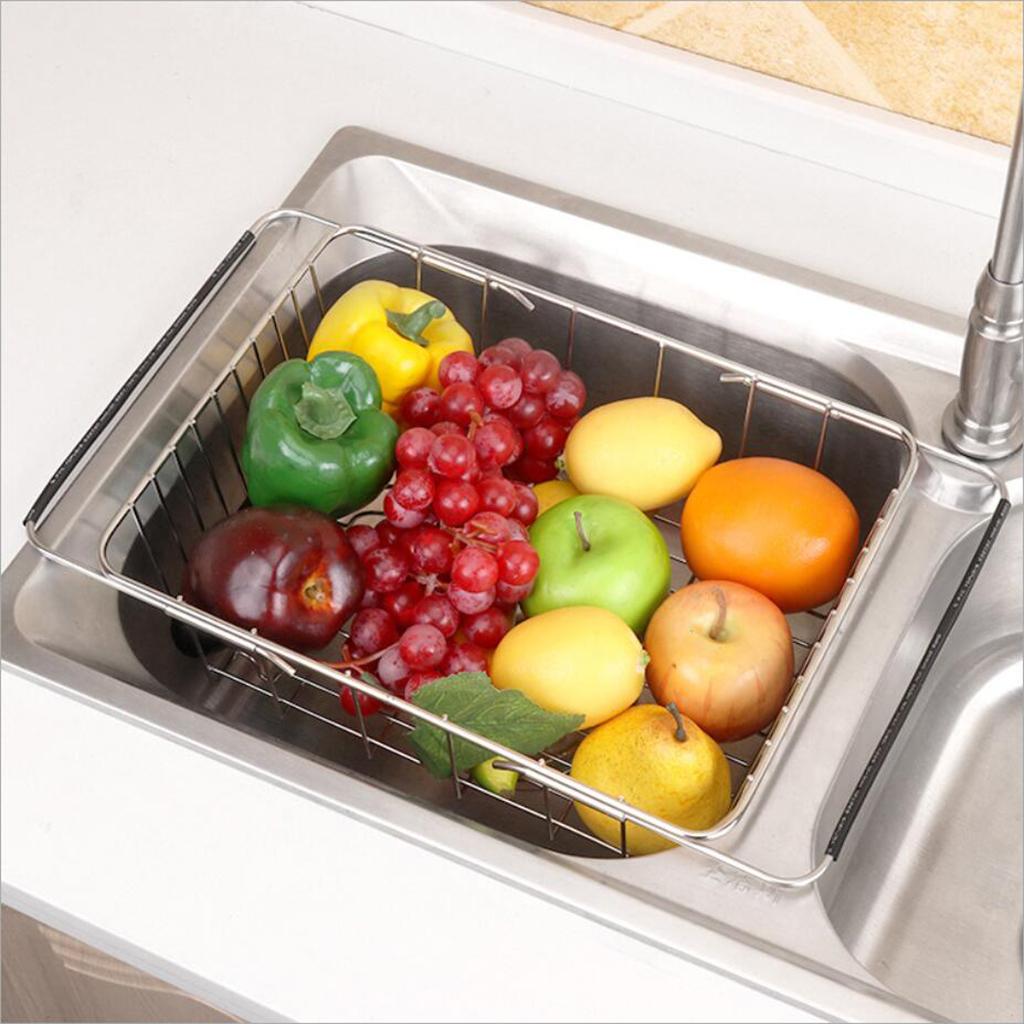 Stainless steel Expandable Sink Dish Drainer Vegetable Fruit Storage Basket