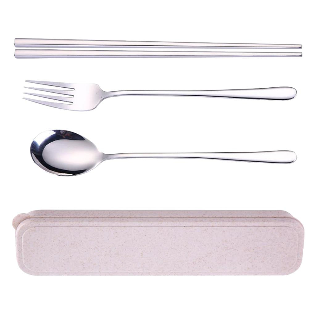 Travel Flatware with Case Camping Lunch Square 3Pcs Chopsticks Silver
