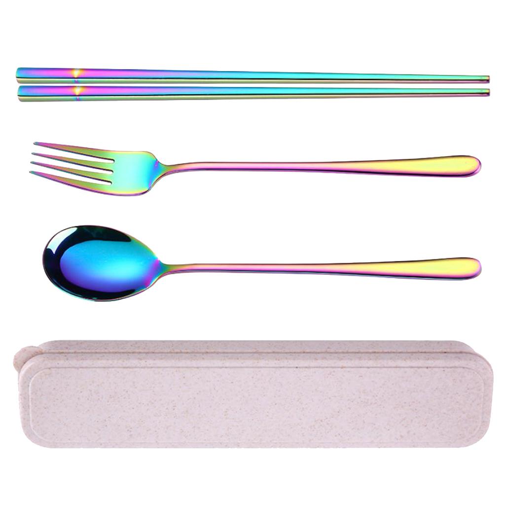 Travel Flatware with Case Camping Lunch Square 3Pcs Chopsticks Color