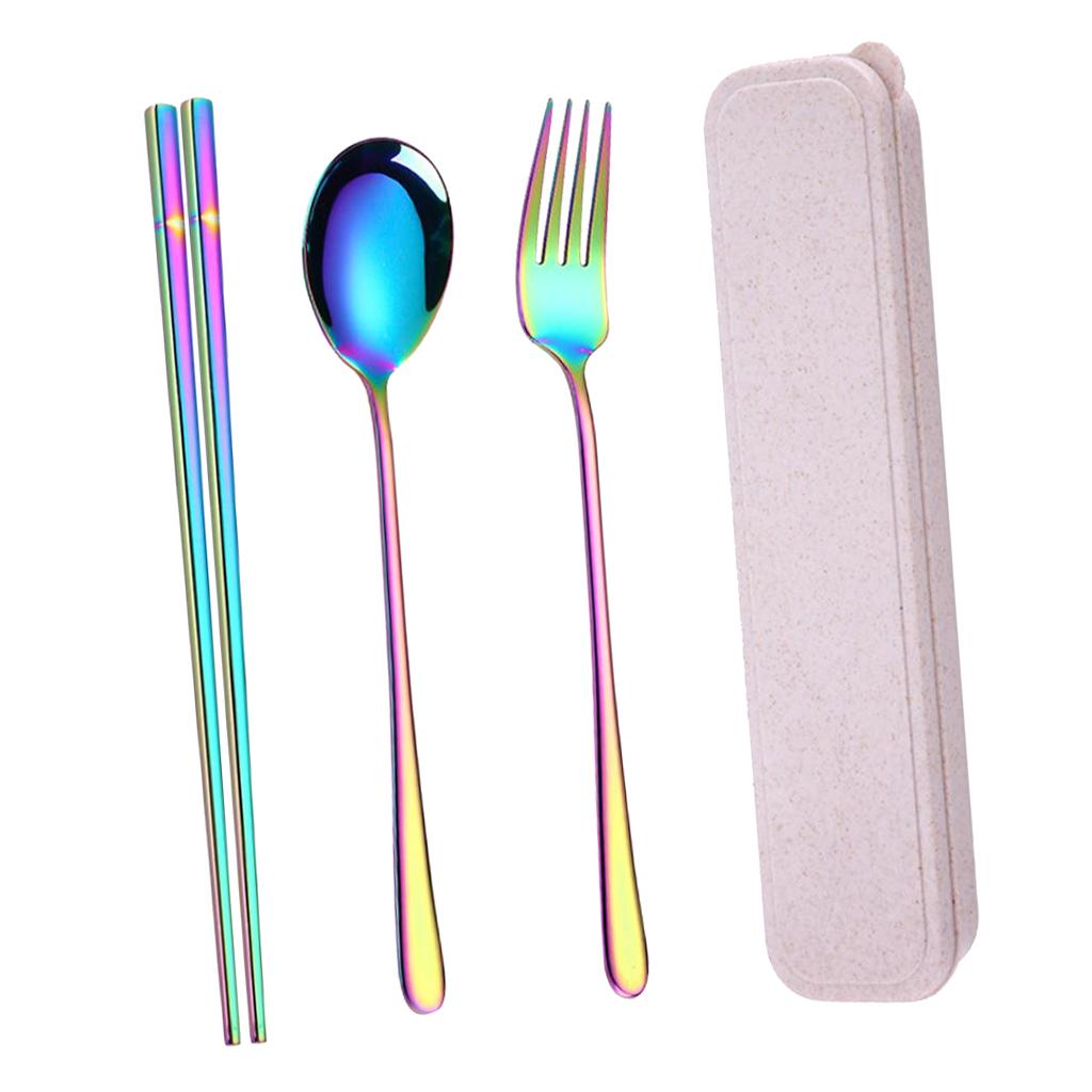 Travel Flatware with Case Camping Lunch Square 3Pcs Chopsticks Color