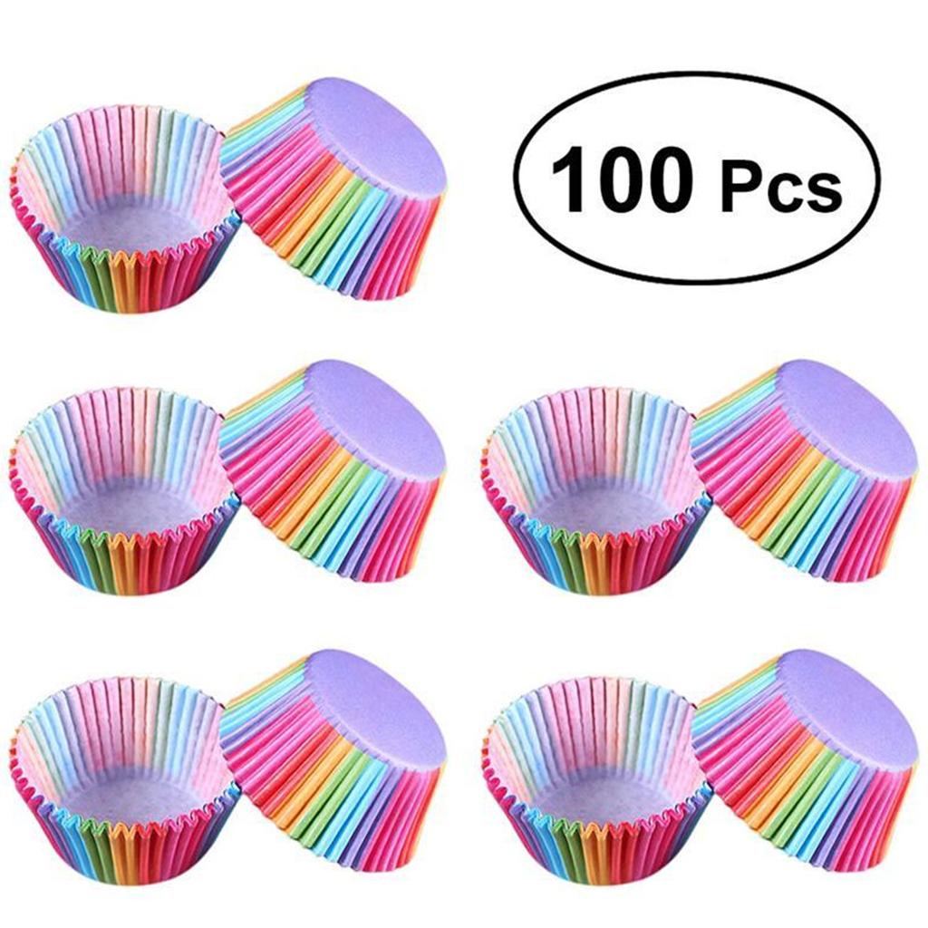 2x100x Rainbow Color Cupcake Muffin Liners Baking Paper Cup Standard Size