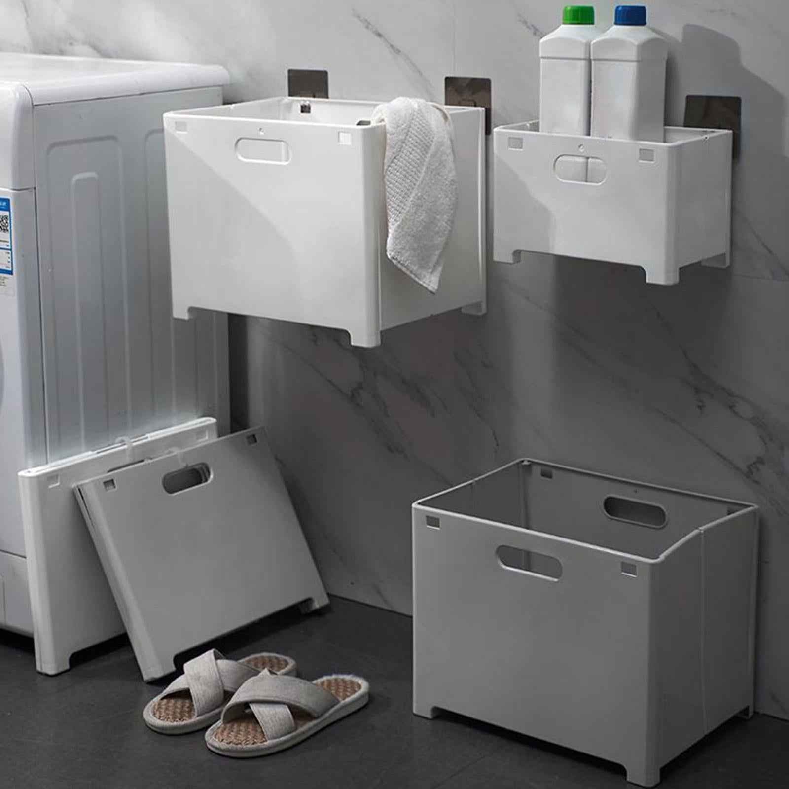Foldable Dirty Clothes Storage Basket Wall Hanging Laundry Grey S